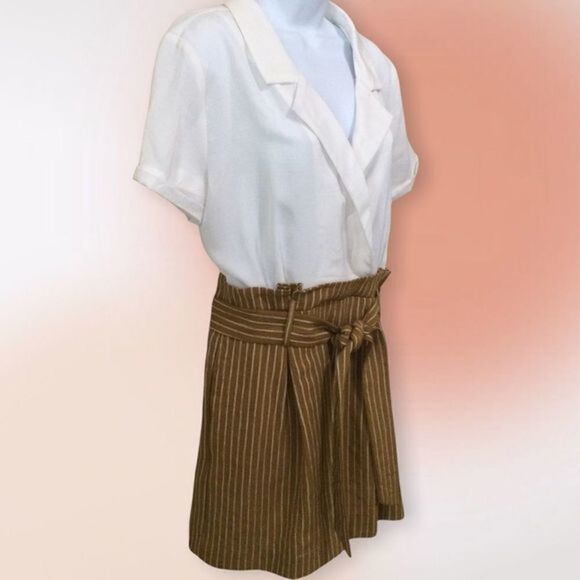 Feel In Apparel Belted Romper Khaki and‎ White Size L NWOT - Picture 3 of 12